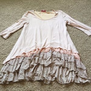Pink and taupe ruffle top